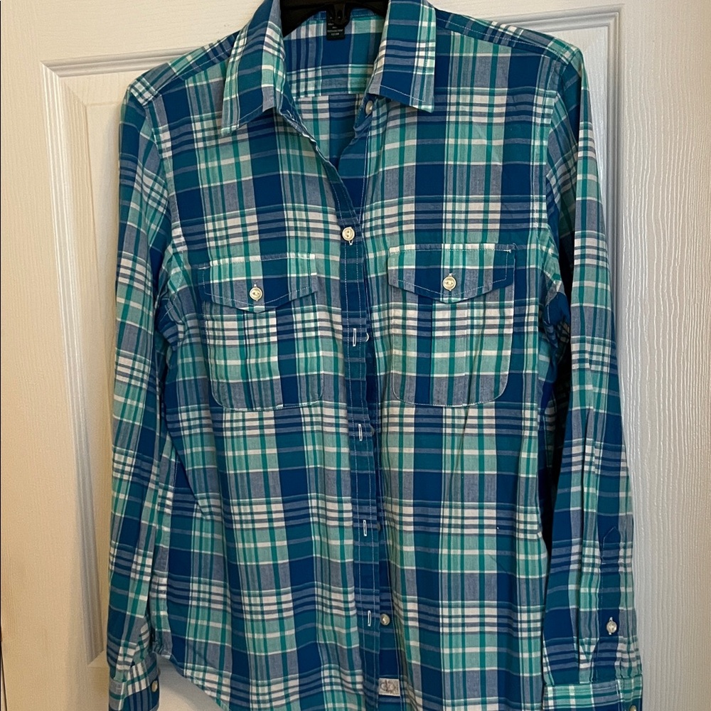 Ralph Lauren Blue and Green Plaid Women's Blouse